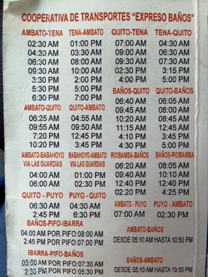 horarios transporte expreso banos